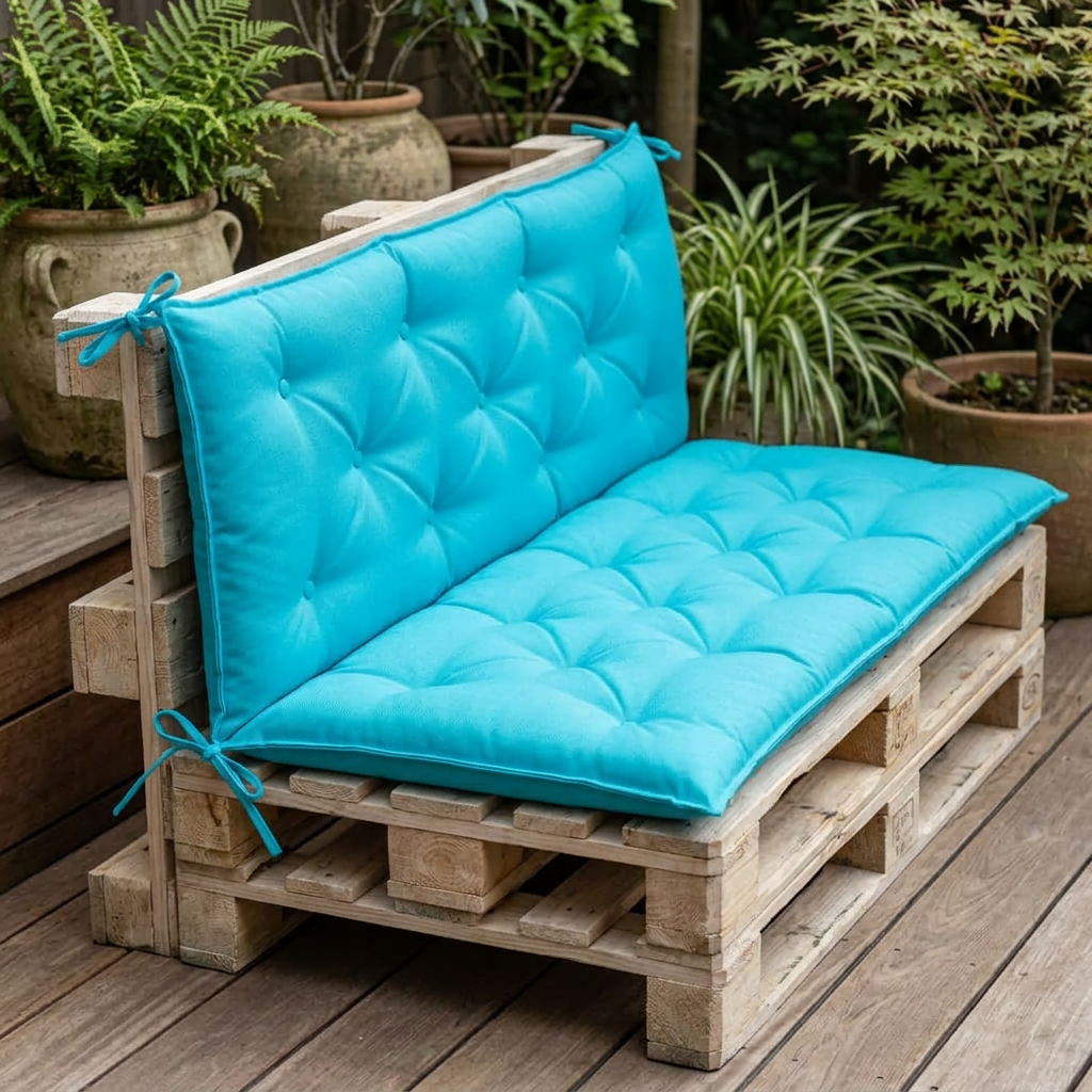 Coussin palette banc jardin rayé bleu blanc - Variation 2